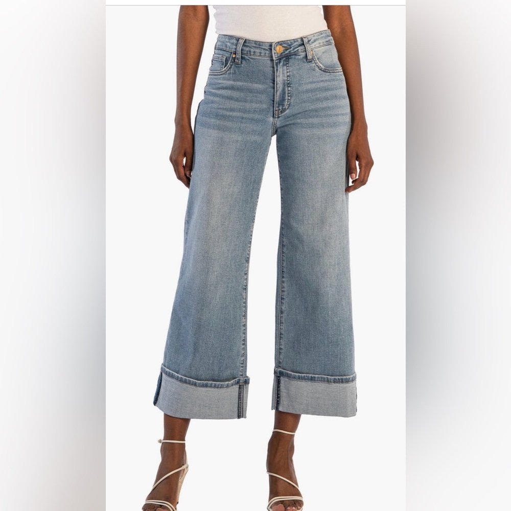 Kut from the Kloth Meg Fab Ab Wide Leg Cuffed High Waisted Jeans